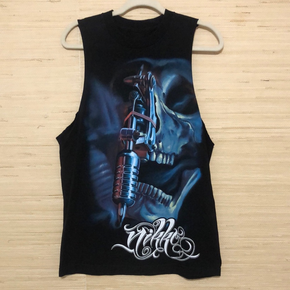 Sullen Art Collective Skull Graffiti Black Graphic DIY Sleeveless Muscle Tee M